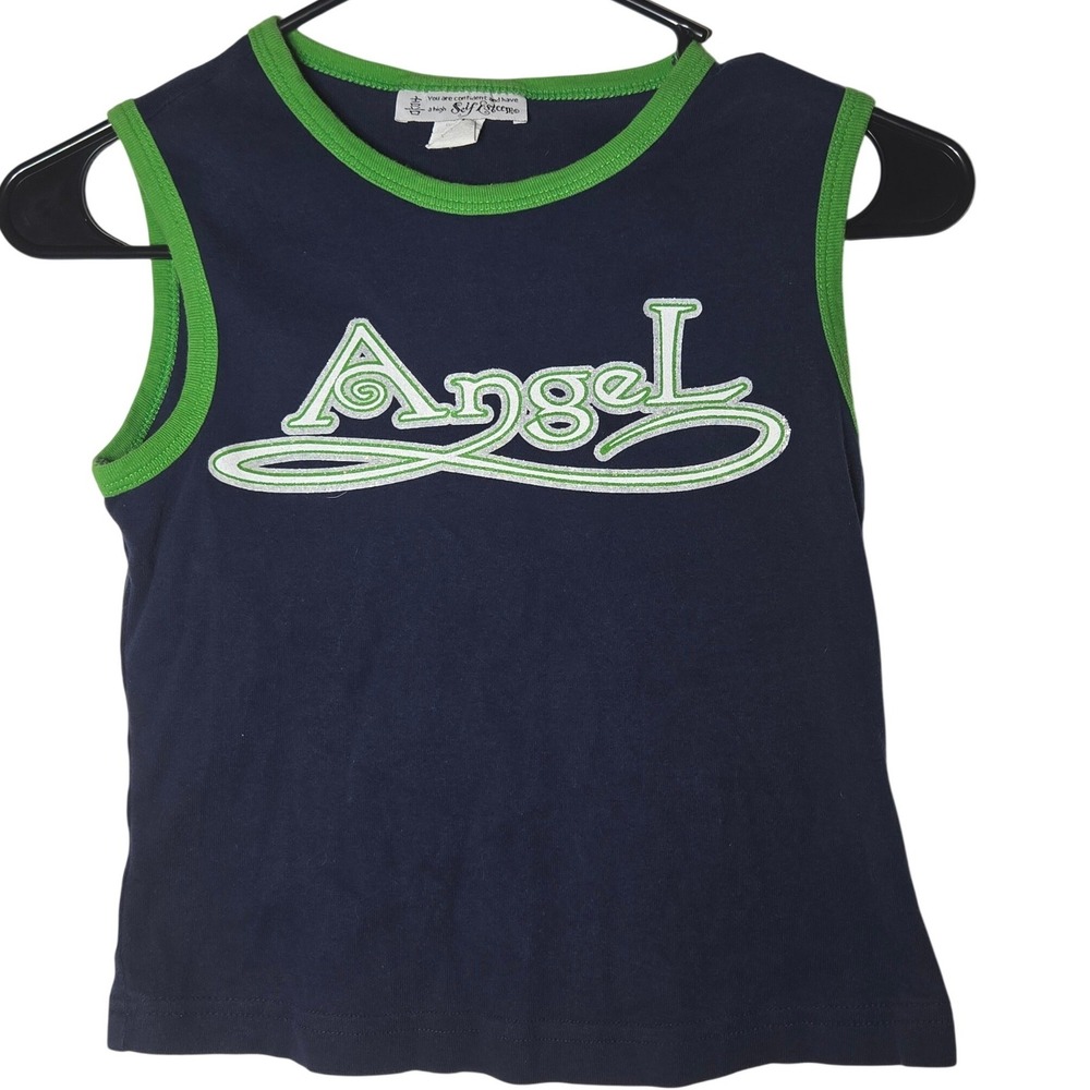 Self Esteem Angel Glitter Graphic Crop Tank Top Medium Y2K Baby Tee Cyber Bratz